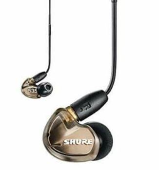  SHURE SE535-V+UNI-EFS- חדש במלאי! אוזניות בלוטות' IN-EAR EARPHONES MONITOR ניתקות בצבע מטאלי ברונזה , כולל  כבל UNI עם מיקרופון ומתאם PL